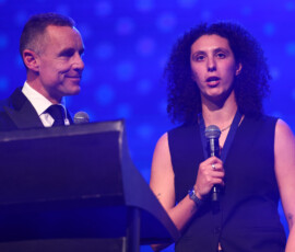 MELBOURNE, AUSTRALIA - SEPTEMBER 14: Mia Zielinski of Williamstown wins the Rohenna Young Medal - Leading Goal Kicker during the 2026 VFL and VFLW Awards at the Crown Palladium on September 14th, 2026 in Melbourne, Australia. (Photo by Josh Chadwick/AFL Photos)