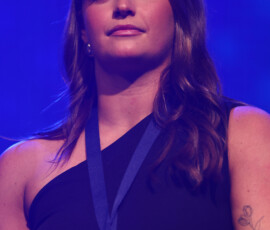 MELBOURNE, AUSTRALIA - SEPTEMBER 14: Emily Eaves from Williamstown wins the Lambert-Pearce Medal - VFLW Best and Fairest during the 2026 VFL and VFLW Awards at the Crown Palladium on September 14th, 2026 in Melbourne, Australia. (Photo by Josh Chadwick/AFL Photos)