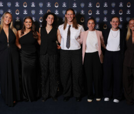 MELBOURNE, AUSTRALIA - SEPTEMBER 14: Williamstown players arrive during the 2026 VFL and VFLW Awards at the Crown Palladium on September 14th, 2026 in Melbourne, Australia. (Photo by Morgan Hancock/AFL Photos)
