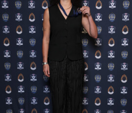 MELBOURNE, AUSTRALIA - SEPTEMBER 14: Mia Zielinski of Williamstown poses for a photo after wining the Rohenna Young Medal - Leading Goal Kicker during the 2026 VFL and VFLW Awards at the Crown Palladium on September 14th, 2026 in Melbourne, Australia. (Photo by Morgan Hancock/AFL Photos)