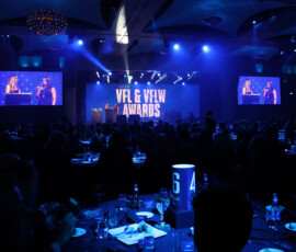 MELBOURNE, AUSTRALIA - SEPTEMBER 14: Emily Eaves from Williamstown wins the Lambert-Pearce Medal - VFLW Best and Fairest during the 2026 VFL and VFLW Awards at the Crown Palladium on September 14th, 2026 in Melbourne, Australia. (Photo by Morgan Hancock/AFL Photos)