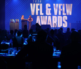 MELBOURNE, AUSTRALIA - SEPTEMBER 14: Emily Eaves from Williamstown wins the Lambert-Pearce Medal - VFLW Best and Fairest during the 2026 VFL and VFLW Awards at the Crown Palladium on September 14th, 2026 in Melbourne, Australia. (Photo by Morgan Hancock/AFL Photos)